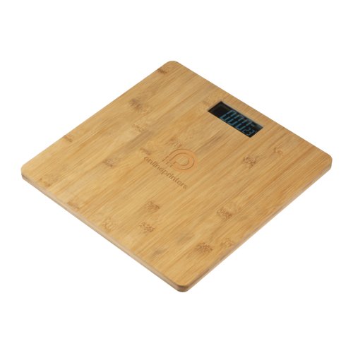Holz Personenwaage mit digitaler Anzeige.