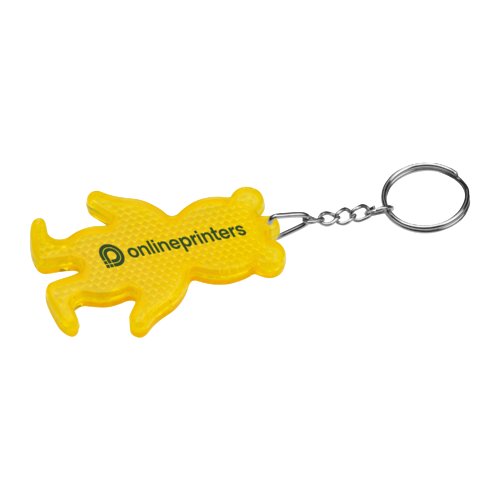 Gelber Br-Schlsselanhnger aus Kunststoff mit Metallring.