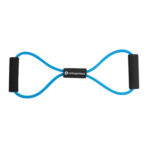 Blauer Fitness-Expander aus Gummi mit zwei Griffen.