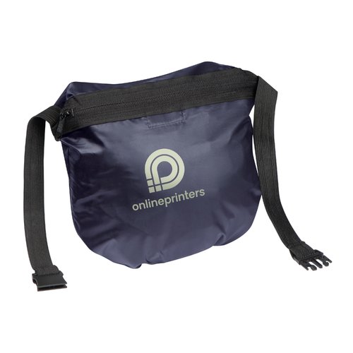 Blauer Regenponcho mit Kapuze und verstellbaren Bndern.