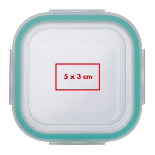 Transparente Frischhaltedose mit farbigem Dichtungsring.
