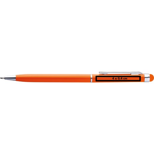 Oranger Kugelschreiber mit Touch-Pen und Clip.