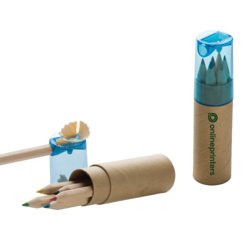 Holz-Buntstifte im Karton-Etui mit Anspitzer.
