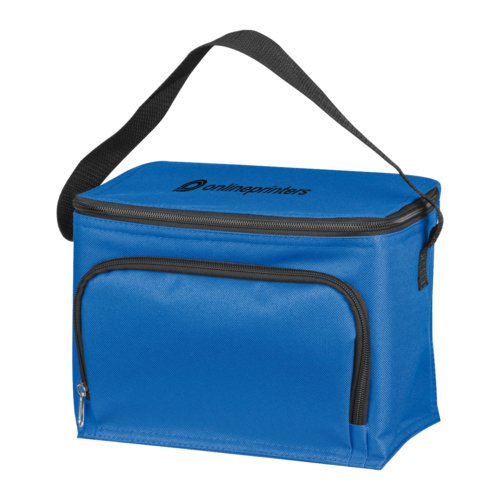 Blaue Khltasche mit Reiverschluss und Tragegriff.