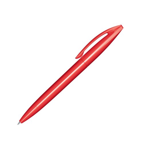 Roter Kugelschreiber aus Kunststoff mit polierter Oberfl�che und Drehmechanismus.