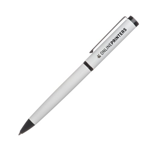 Weier Metall-Kugelschreiber mit Clip und Druckknopf.