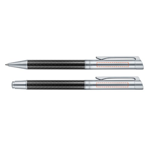 Schwarzes Carbon Stift Set mit Kugelschreiber, Fllhalter und Etui.