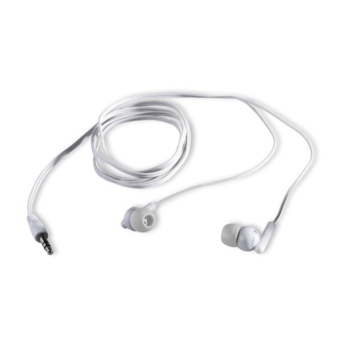 Weisse Kopfhrer mit Kabel und Stecker.