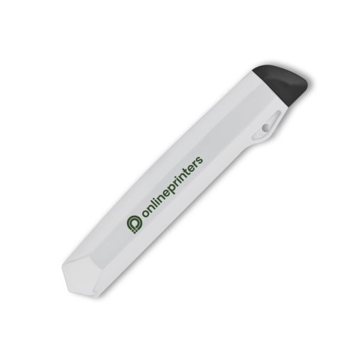 Weisses Kartonmesser mit Klinge und Kunststoffgriff.