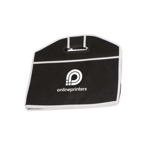 Schwarze Kofferraumtasche aus Filz mit Tragegriff.