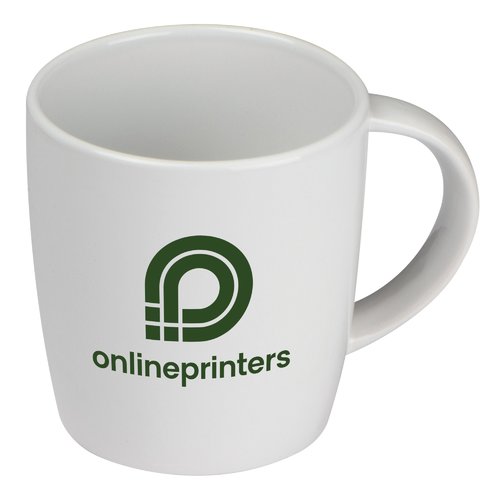Weie Keramik-Tasse mit Henkel.