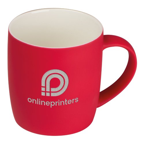 Rote Keramiktasse mit Henkel.