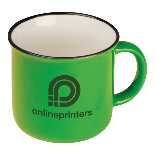 Grne Keramik-Tasse im Retro-Stil mit Henkel.