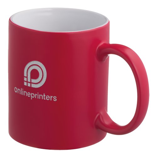 Rote Keramik-Tasse mit Henkel.