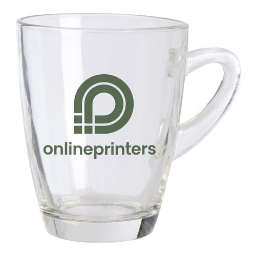 Durchsichtige Glas-Tasse mit Henkel.