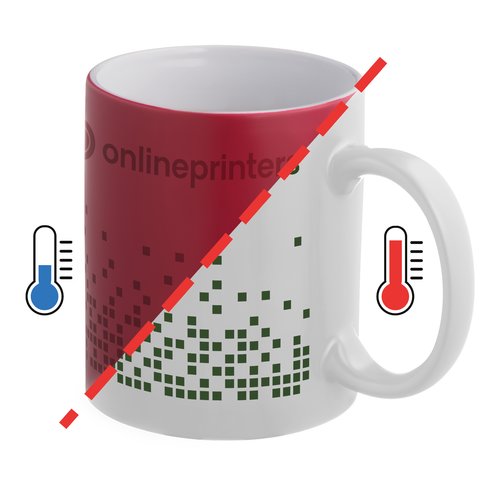 Rote, farbwechselnde Sublimationstasse mit Henkel.