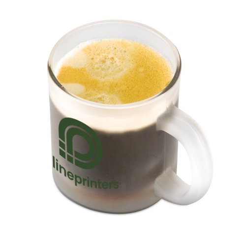Transparente Glas-Kaffeetasse mit Henkel.