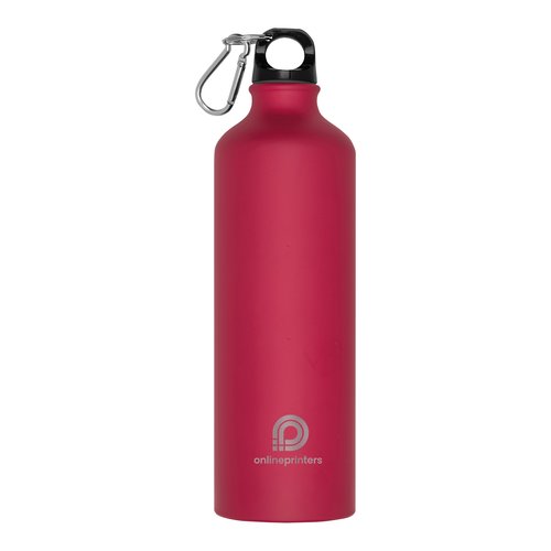 Rote Metall-Trinkflasche mit Karabinerhaken.