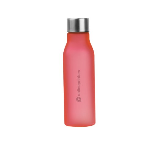 Rote Trinkflasche aus Kunststoff mit Schraubverschluss.