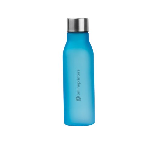 Hellblaue Trinkflasche mit Schraubverschluss.