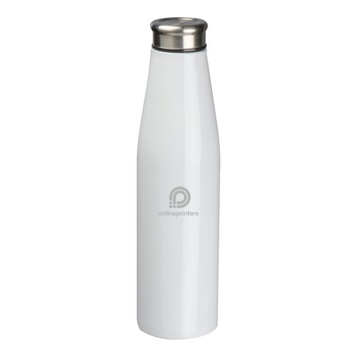 Weisse Metall-Trinkflasche mit Schraubverschluss.