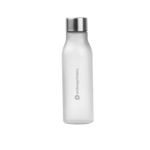 Transparente Trinkflasche aus Kunststoff mit Schraubverschluss.
