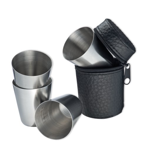Schwarzes Edelstahl-Schnapsbecher-Set mit Hlle.