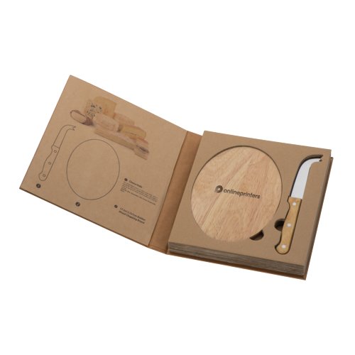 Holz Ksebrett mit Messer und runder Form.
