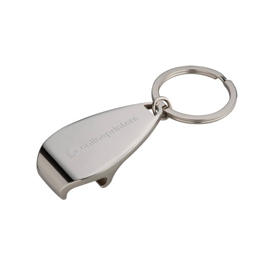 Silberner Metall-Flaschenffner mit Schlsselring.