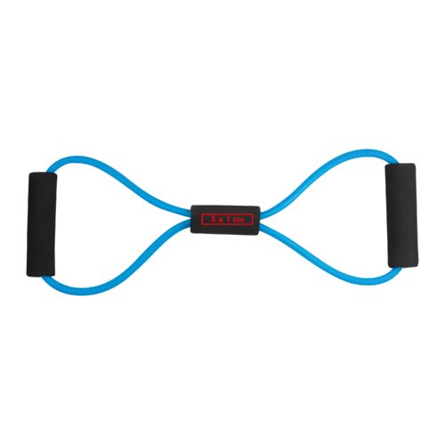 Blauer Fitness Expander mit Griffen.