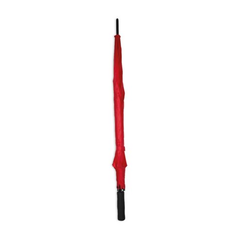Roter Regenschirm mit manuellem ffnungsmechanismus.