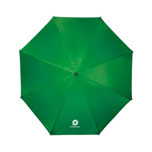 Grner Regenschirm mit manuellem ffnungsmechanismus.