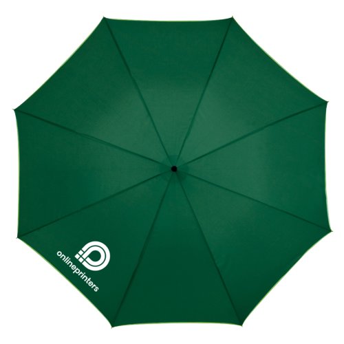 Grner Automatik-Regenschirm mit Bezug und Griff.
