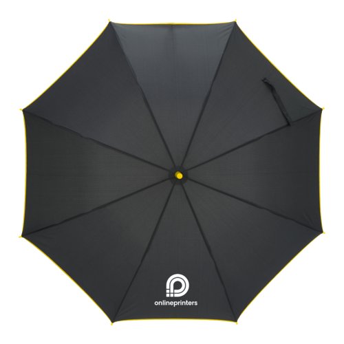 Gelber Automatik-Regenschirm mit farblich passendem Griff.
