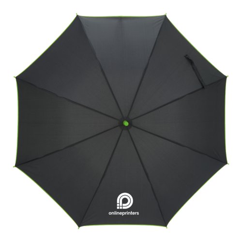 Apfelgrner Automatik-Regenschirm mit Bezug und Trageschlaufe.