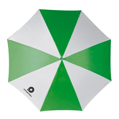 Grn-weier Automatik-Stockschirm mit groem Schirmdach.
