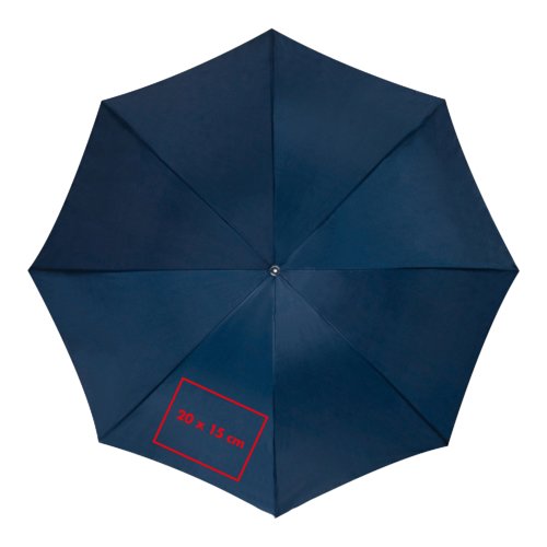 Blauer Automatik-Regenschirm mit Bezug und Gestell.