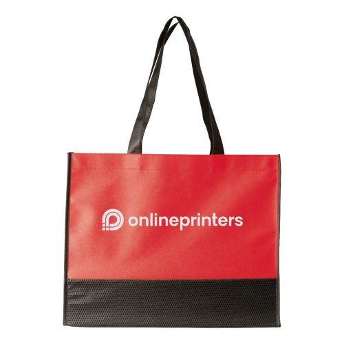 Rote Vliesstofftasche mit langen Henkeln.
