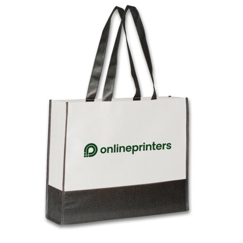 Weie Vliesstoff-Tasche mit langen Tragegriffen.