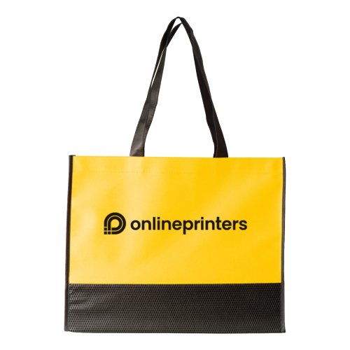 Gelbe Non-Woven-Tasche mit Tragegriffen.