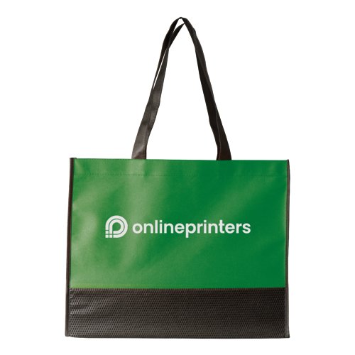 Grne Vliesstofftasche mit Tragegriffen.
