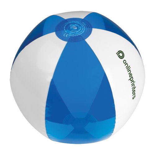 Blauer Strandball aus Kunststoff zum Aufblasen.