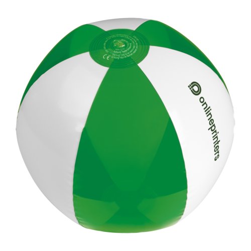 Grn-weier PVC-Strandball, aufblasbar.