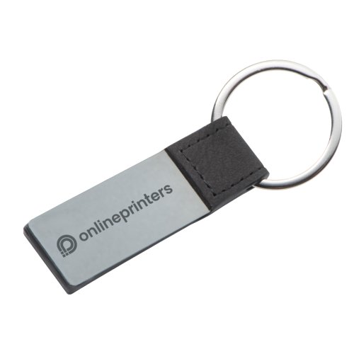 Grauer Leder-Schlsselanhnger mit Metallring.