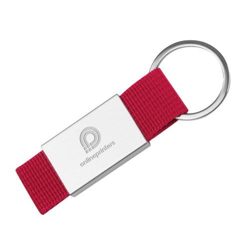 Roter Stoff-Schlsselanhnger mit Metallring.