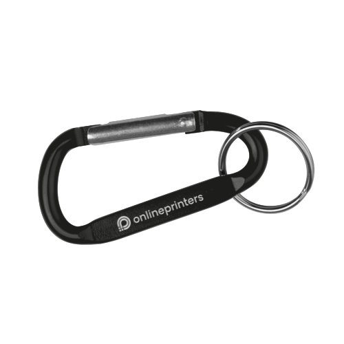 Schwarzer Karabiner-Schlsselanhnger mit Metallring.