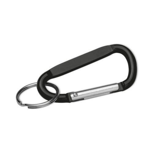 Schwarzer Metall-Schlsselanhnger mit Karabiner und Ring.