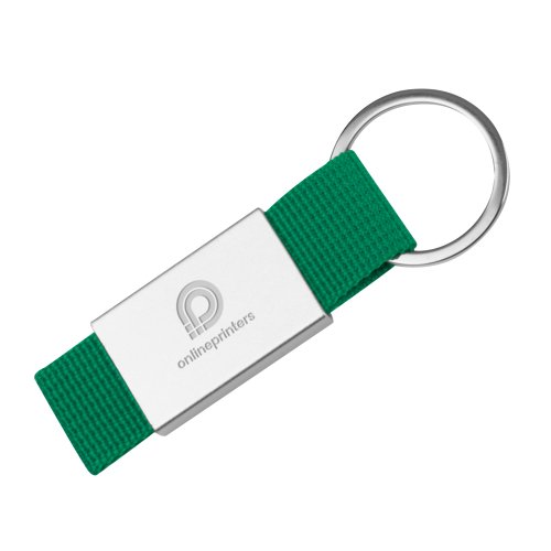 Grner Stoff-Schlsselanhnger mit Metallring.