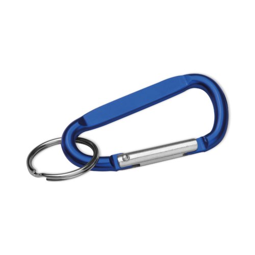 Blauer Metall-Schlsselanhnger mit Karabinerverschluss und Ring.