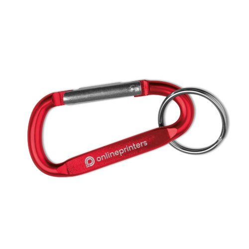 Roter Metall-Schlsselanhnger in Karabinerform mit Ring.